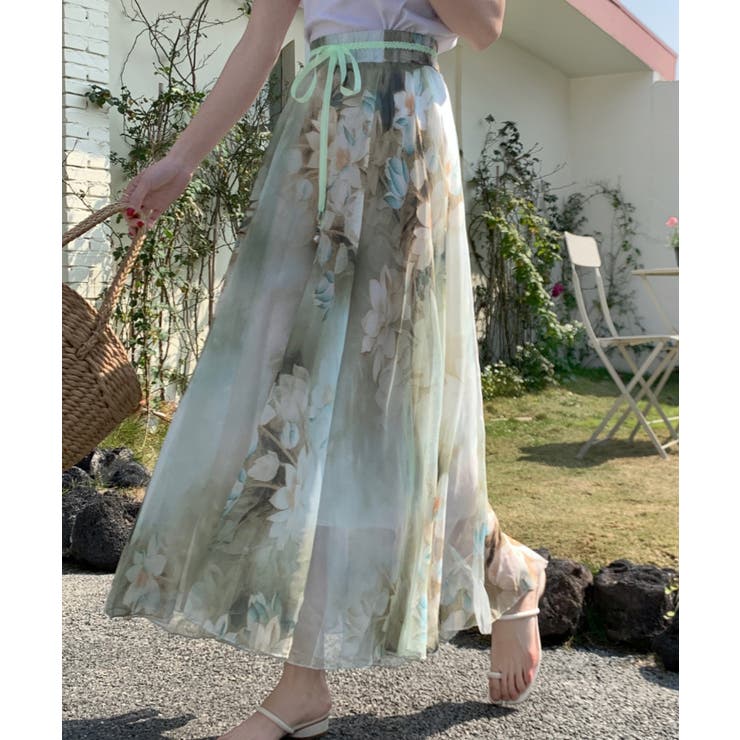 花柄シフォンフレアスカート[品番：ABIW0009527]｜Diosfront