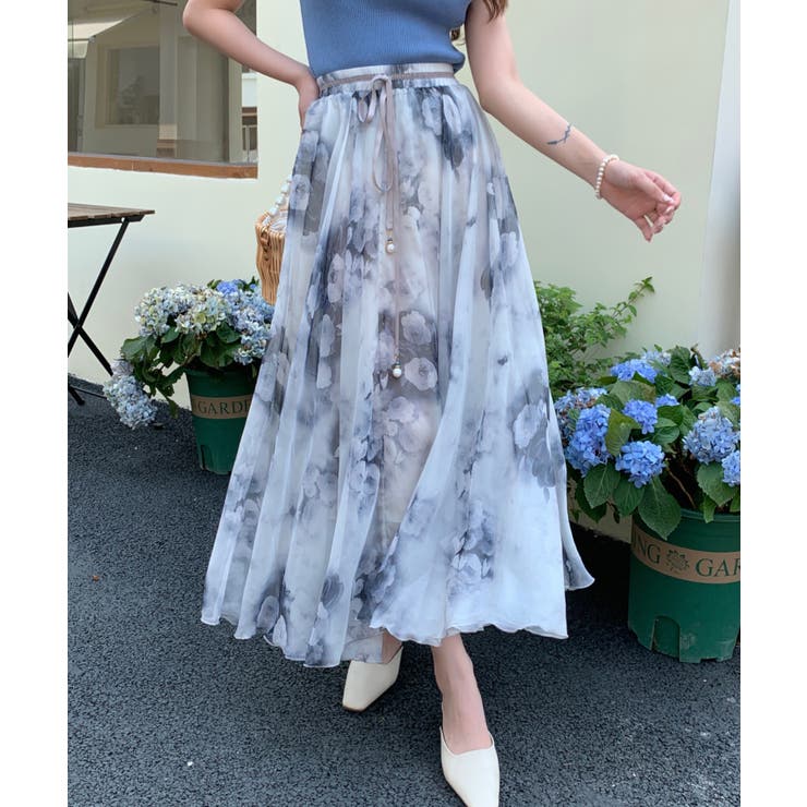 花柄シフォンフレアスカート[品番：ABIW0009527]｜Diosfront