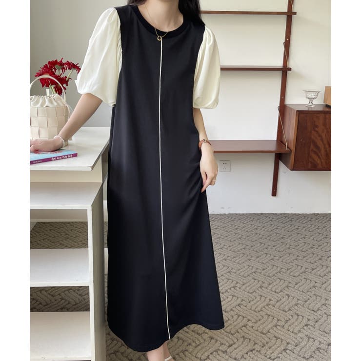 ○袖シアードッキングセンターラインワンピース[品番：ABIW0009559