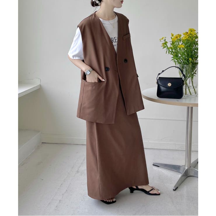 ノーカラージャケット＋ロングスカート セットアップ