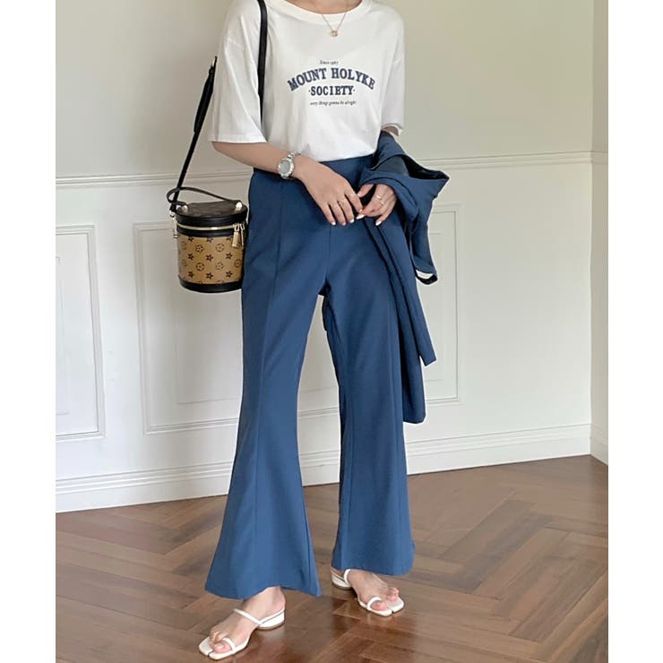 ノーカラーロングベスト＋フレアスリットパンツセットアップ[品番