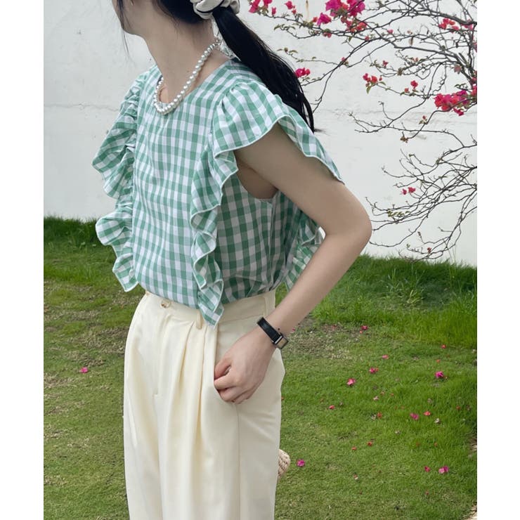 ギンガムチェックフリルブラウス[品番：ABIW0010656]｜Diosfront