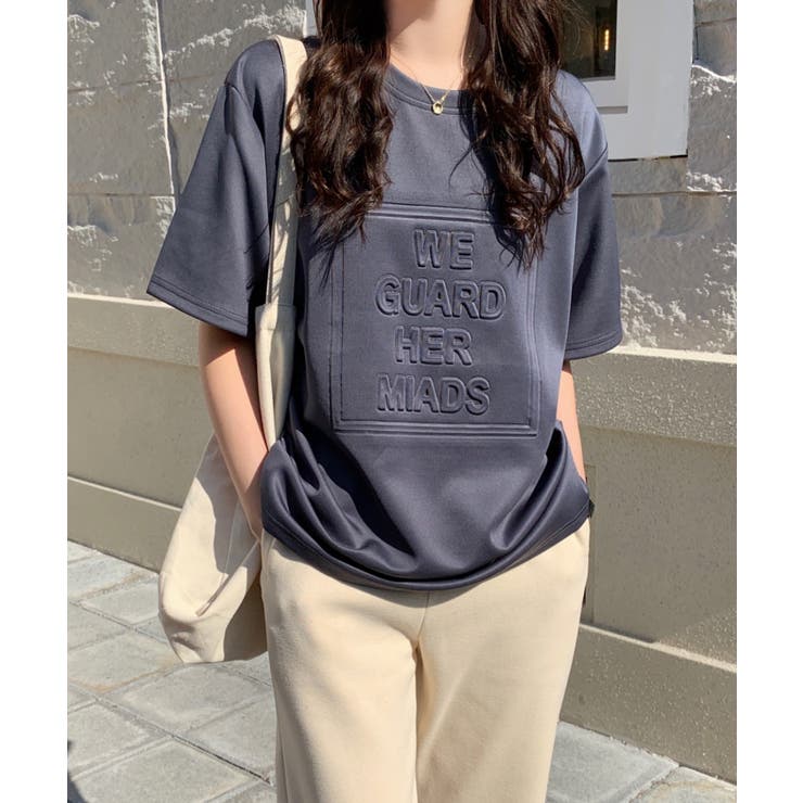 ルーズミドル発泡ロゴ入りクルーネックTシャツ[品番