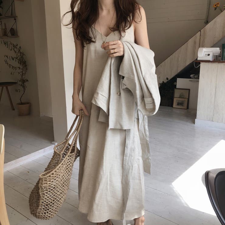 ナオコタカイ キャミワンピース ひざ丈 コクーン チェック M 紺 緑  