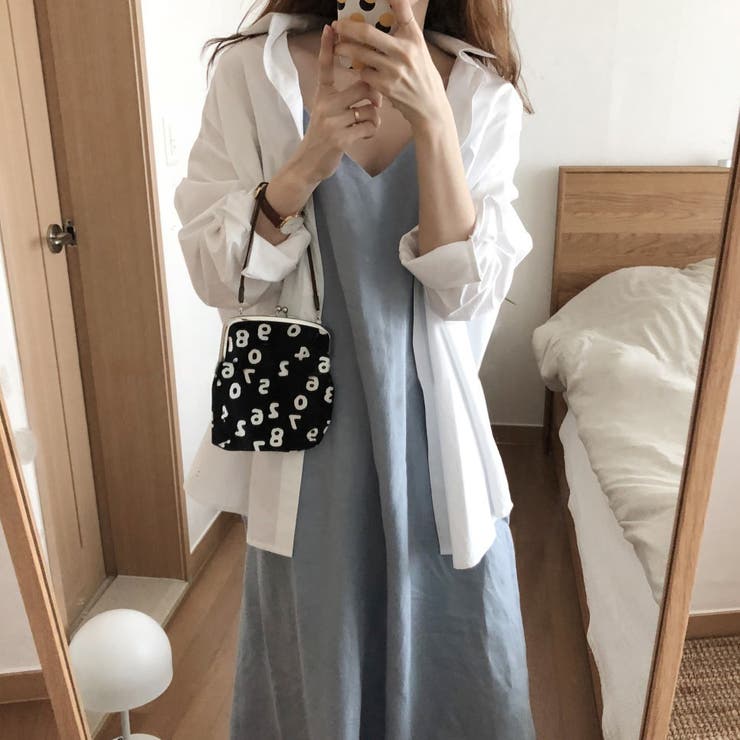 マキシ丈麻ライクVネックロングキャミワンピース[品番