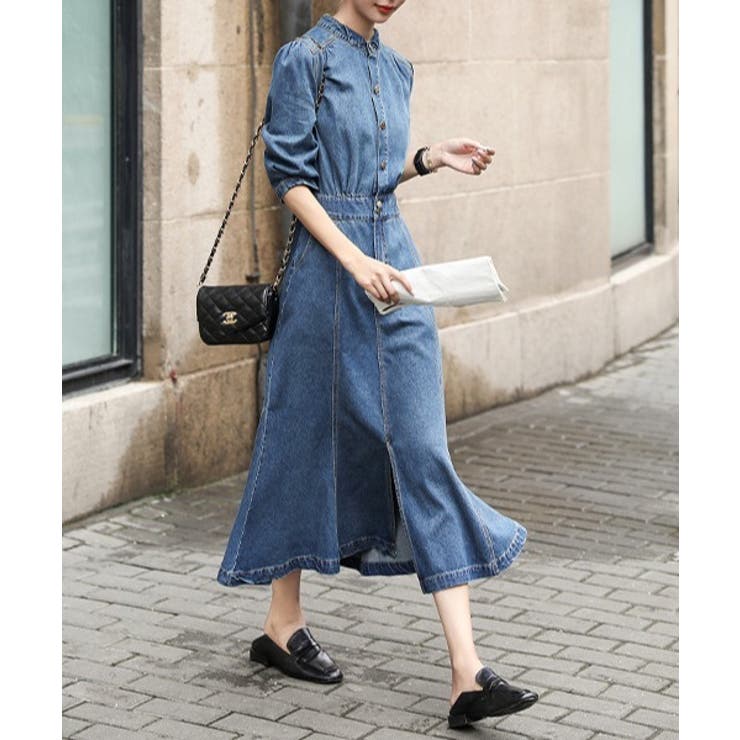超目玉枠 デニムフレアワンピース サロペット オーバーオール