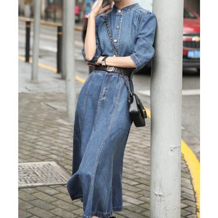 センタースリットスタンドネックデニムフレアワンピース 品番 Abiw Abitokyo アビトーキョー のレディースファッション通販 Shoplist ショップリスト