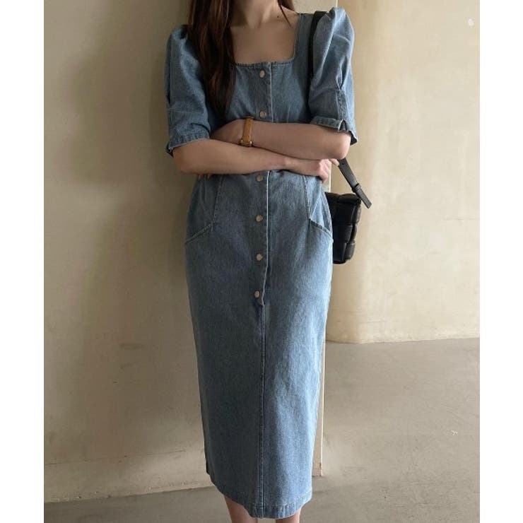 スクエアネックマーメイドデニムワンピース 全商品オープニング価格