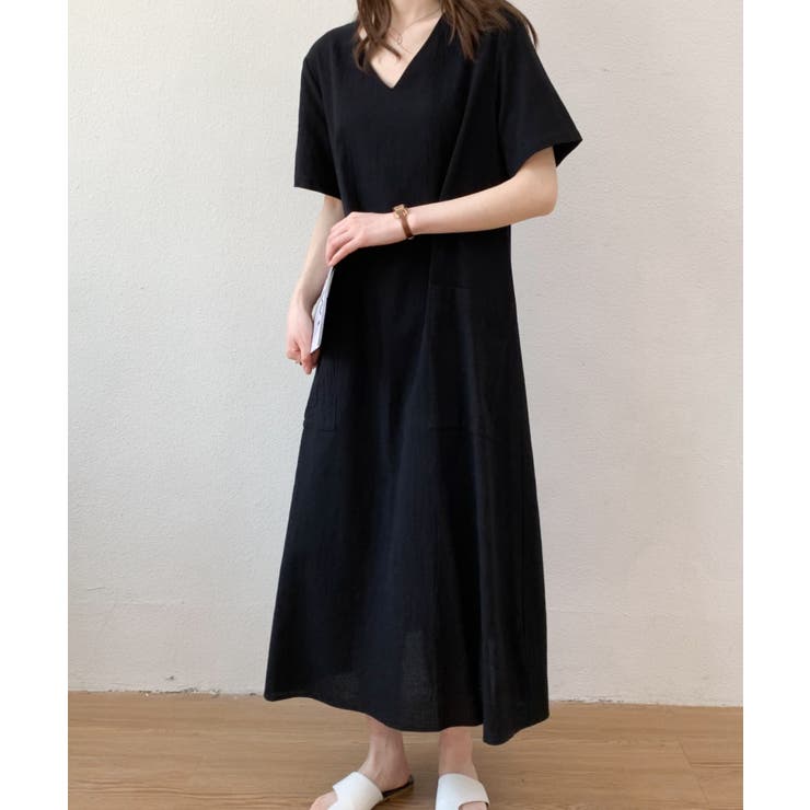 リネンライクVネックロングワンピース[品番：ABIW0001027]｜ABITOKYO