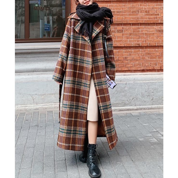 ウエストマークチェック柄チェスターコート[品番：ABIW0009321