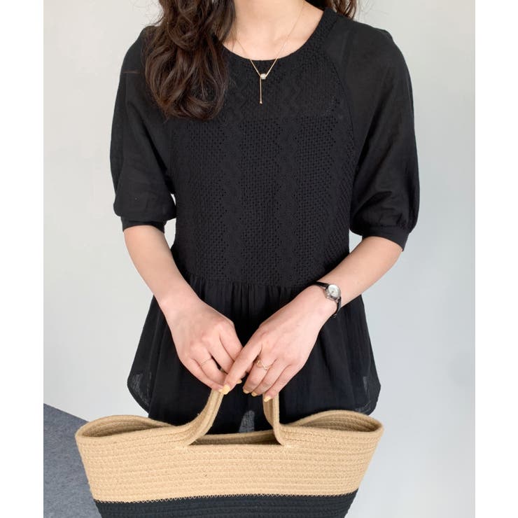 コットンカットワークペプラムブラウス[品番：ABIW0009339