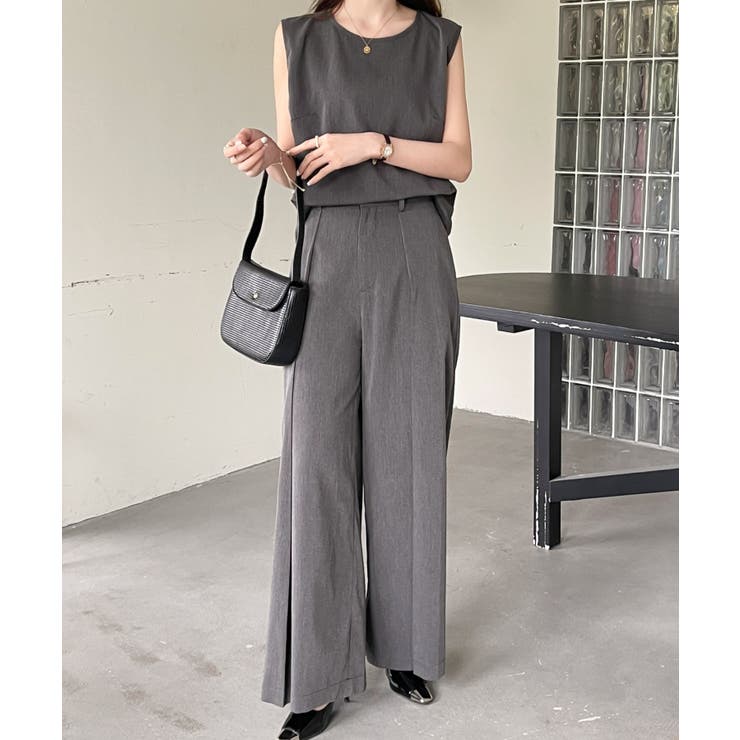 hanne ダークグレー クロップドフーディ ワイドパンツ セットアップ センタープレスワイドパンツセットアップ[品番：ABIW0009343