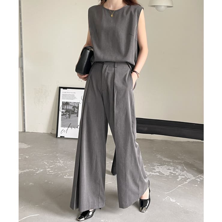 ABITOKYO セットアップ カシュクールベス＆タックワイドパンツ