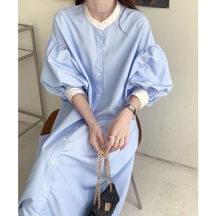 ウール混バンドカラーシャツワンピース - SOÉJU online store