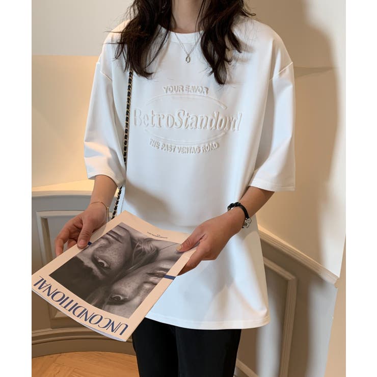 ルーズシルエットエンボス加工クルーネックTシャツ[品番：ABIW0009582 