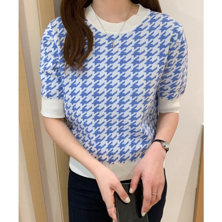 ピン　千鳥ジャガードニットトップス 千鳥ジャガードニットトップス[品番：ABIW0010260]｜ABITOKYO