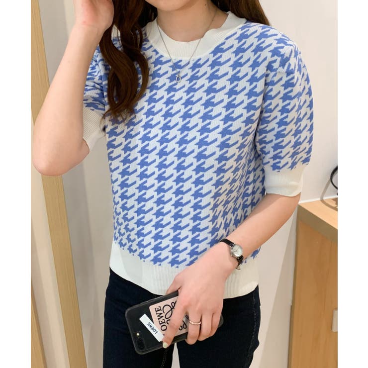 ピン　千鳥ジャガードニットトップス 千鳥ジャガードニットトップス[品番：ABIW0010260]｜ABITOKYO