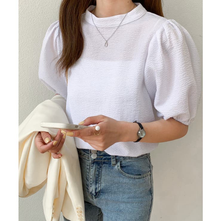 スーパービューティー♡ パフスリーブが可愛いストライプサマーチュニック スーパービューティー⭐️新品未使用♡パフスリーブが可愛い