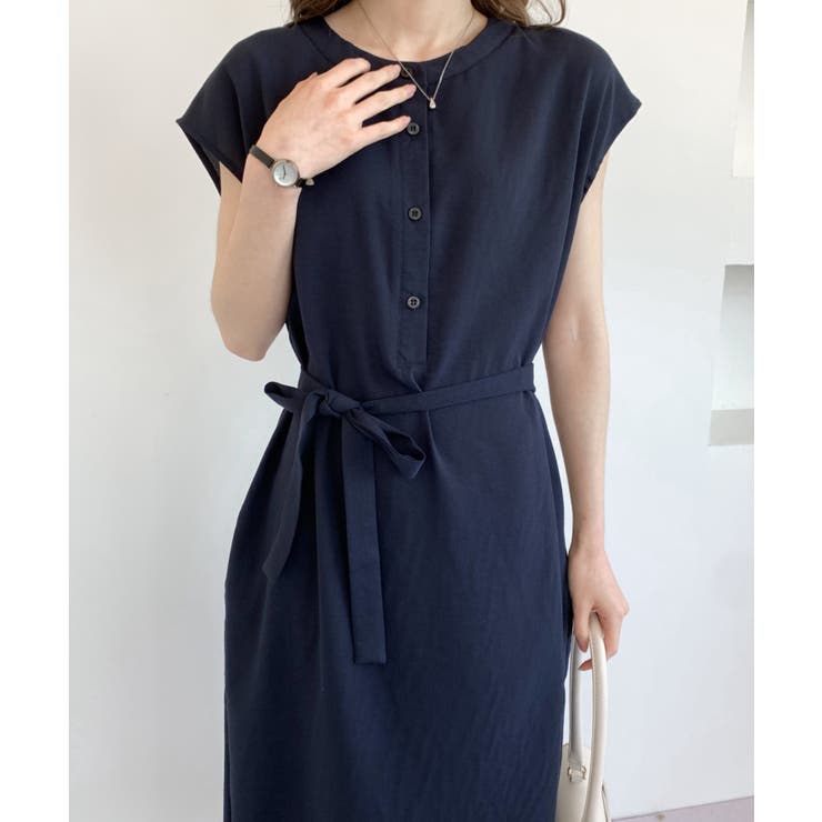 ウエストマークフレンチスリーブロングワンピース[品番