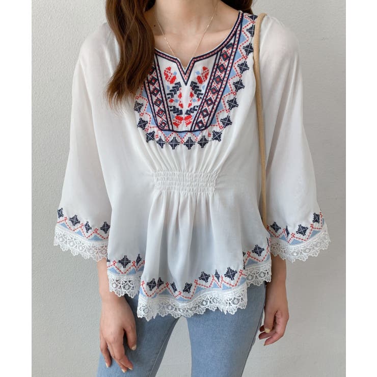 カラー刺繍ブラウス[品番：ABIW0010440]｜ABITOKYO （アビ