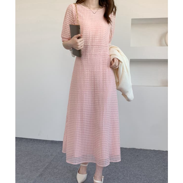 美品 etoll. アサクラ 総レース パフスリーブ バックリボン ワンピース セール】刺繍レース バックリボンドレス結婚式 パーティー