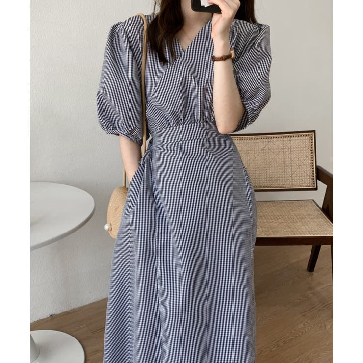 新品 Amina インド製 チェック柄 カシュクール ロングワンピース