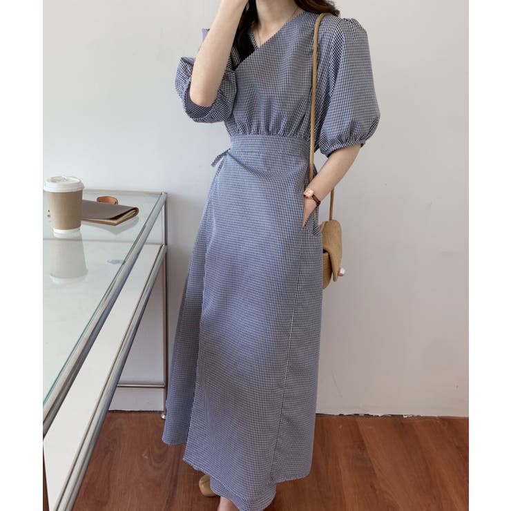 ヘルシーなデコルテ見せ！ギンガムチェックカシュクールロング