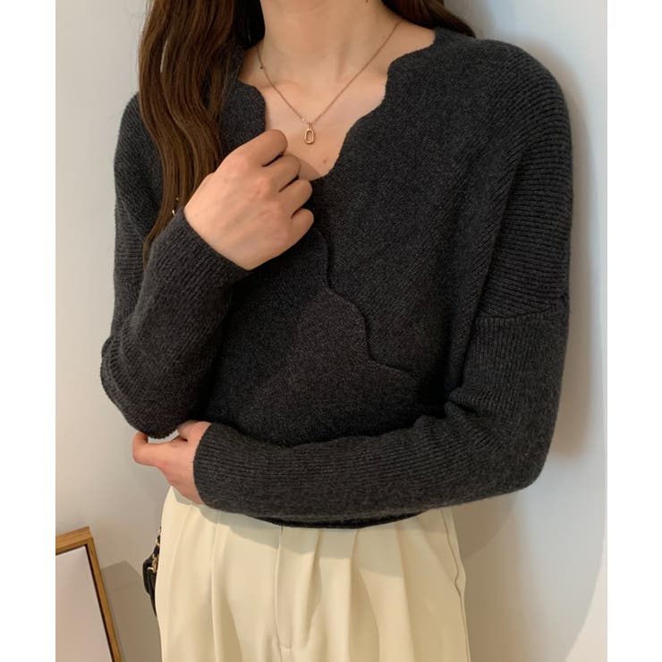 スタイルデリ 新品◆シアバター加工 スカラップカシュクールニット STYLE DELI - 【スカラップカシュクールニットトップス】スタイルデリ