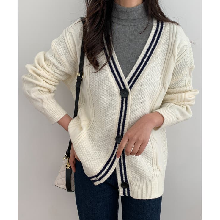 ライン入りケーブルニットカーディガン[品番：ABIW0001398]｜ABITOKYO