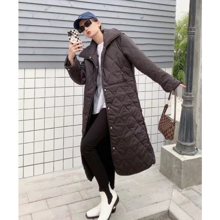 【新品未使用】EKCOOKIESキルティング中綿ロングコートM STYLEBLOCK ノーカラーコート コート 中綿キルティングパフ袖