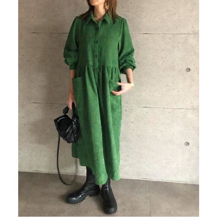 コーデュロイパフスリーブシャツワンピース[品番：ABIW0001475