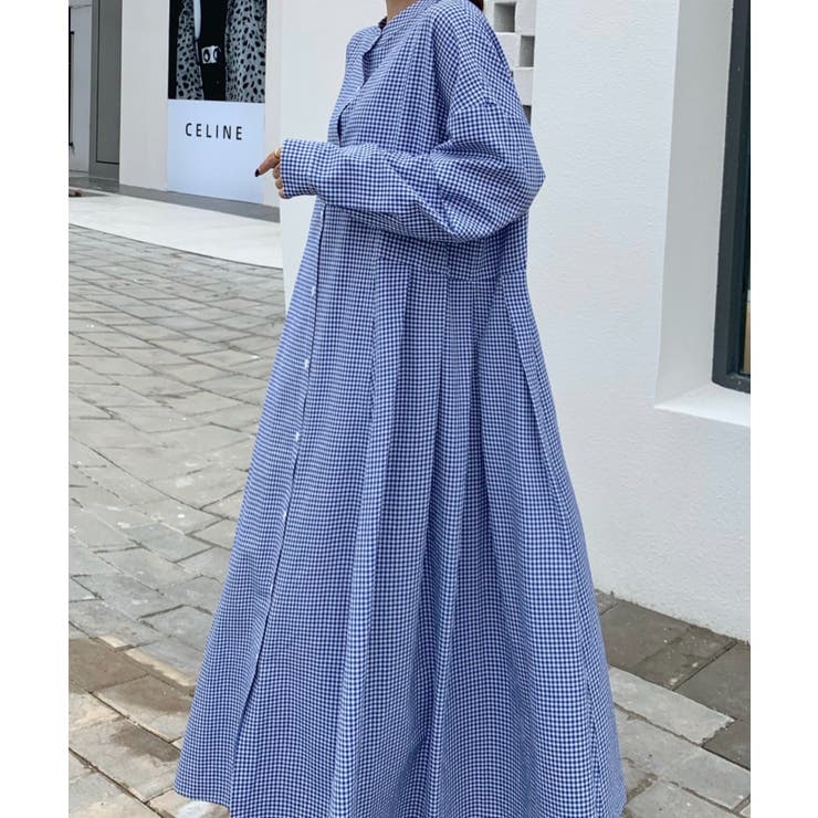 新品タグ付き アシンメトリヘムシャツワンピース ギンガム ネイビー