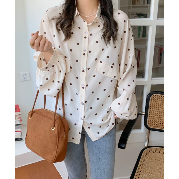 ボリュームスリーブドットシャツブラウス[品番：ABIW0009404