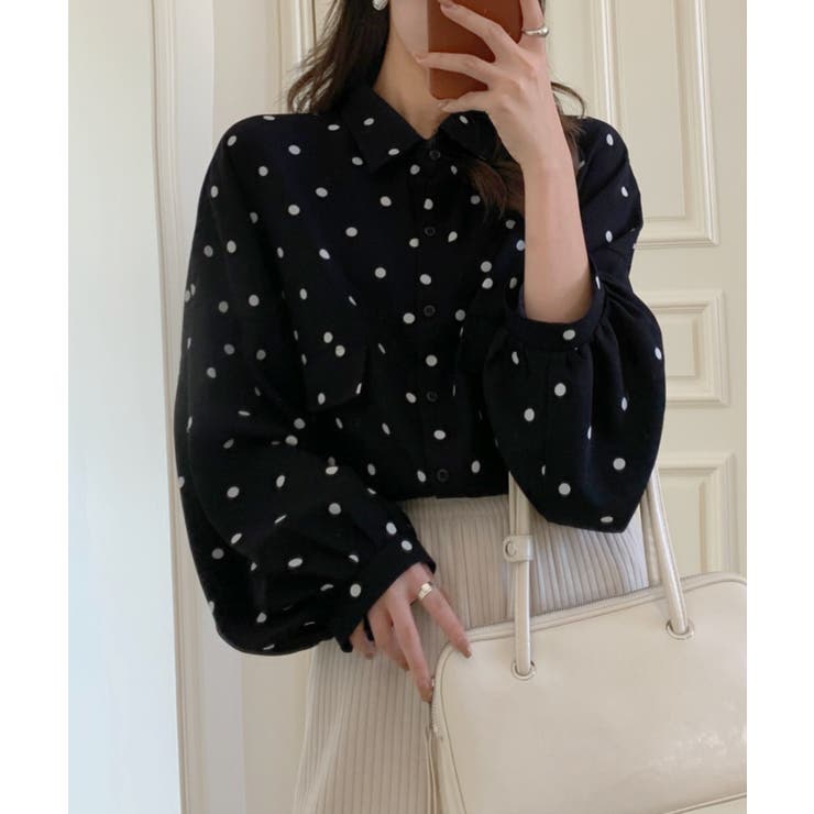 ボリュームスリーブドットシャツブラウス[品番：ABIW0009404