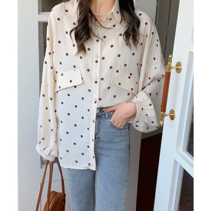 ボリュームスリーブドットシャツブラウス[品番：ABIW0009404