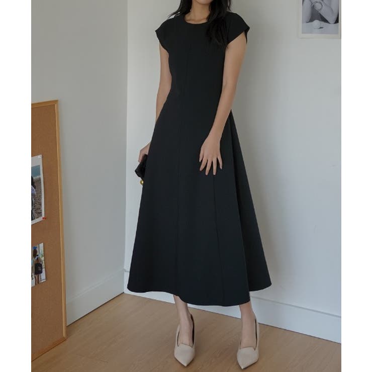 23区　濃紺　フレンチスリーブ　Aライン ロング　ワンピース フレンチスリーブAラインロングワンピース[品番：ABIW0009416