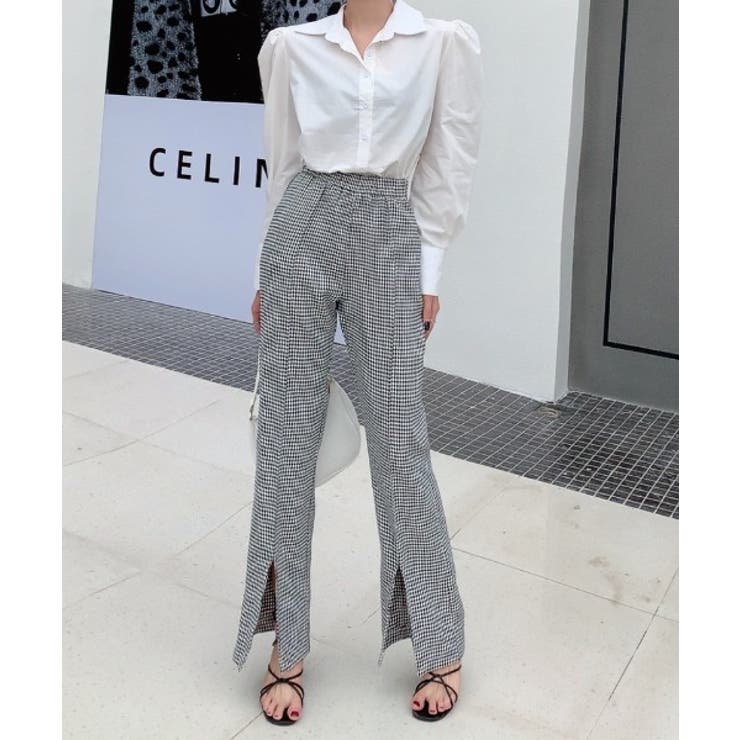 ☆千鳥柄スリットセミワイドパンツ[品番：ABIW0009252]｜ABITOKYO