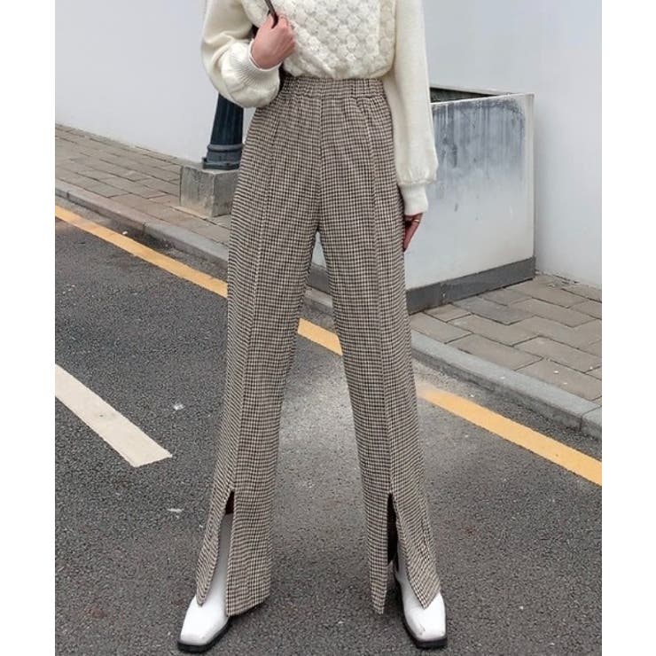 ☆千鳥柄スリットセミワイドパンツ[品番：ABIW0009252]｜ABITOKYO