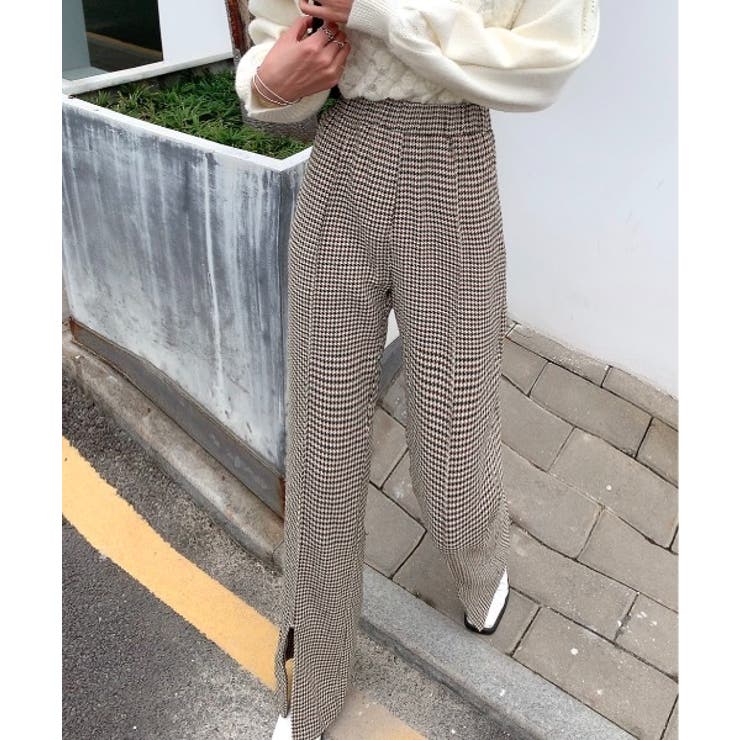 ☆千鳥柄スリットセミワイドパンツ[品番：ABIW0009252]｜ABITOKYO