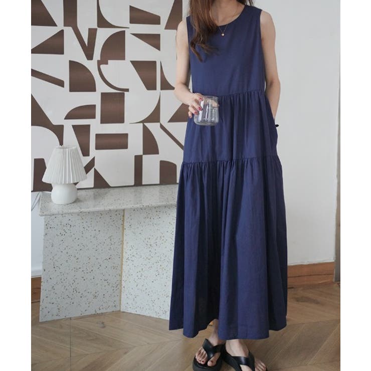ノースリーブティアードワンピース　ライトブルー Limue｜ラミーティアードワンピース | Rakuten Fashion(楽天