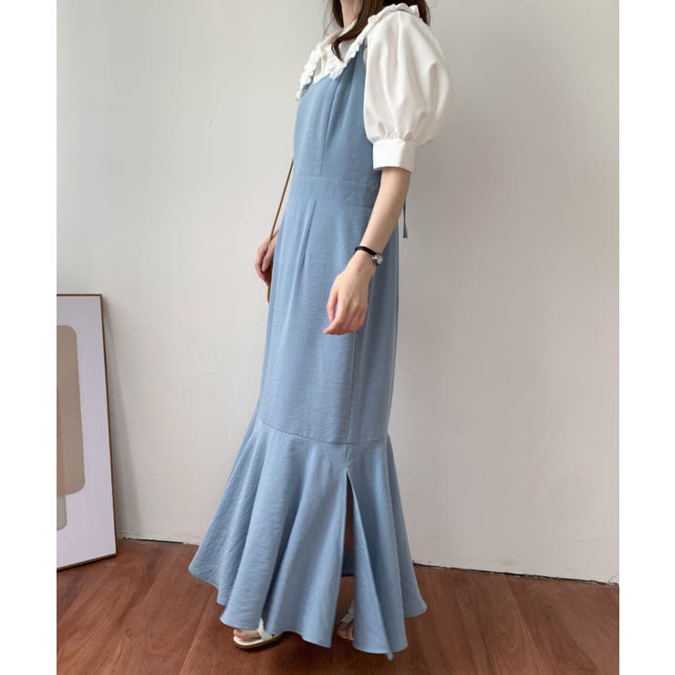 エムミーエメ　バックリボンワンピース　ブルー 販売不可】バックリボンスリットマーメイドキャミワンピース