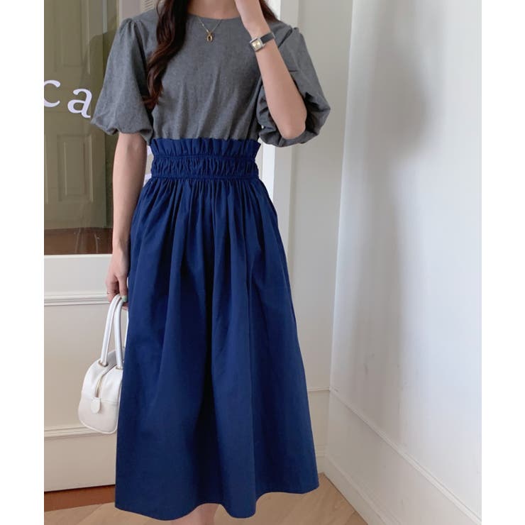 バイカラー異素材切替フレアロングワンピース[品番：ABIW0009442