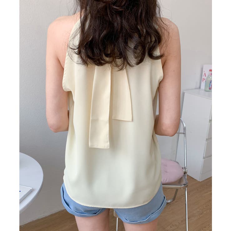 バックリボンハイネックノースリーブブラウス[品番：ABIW0009636