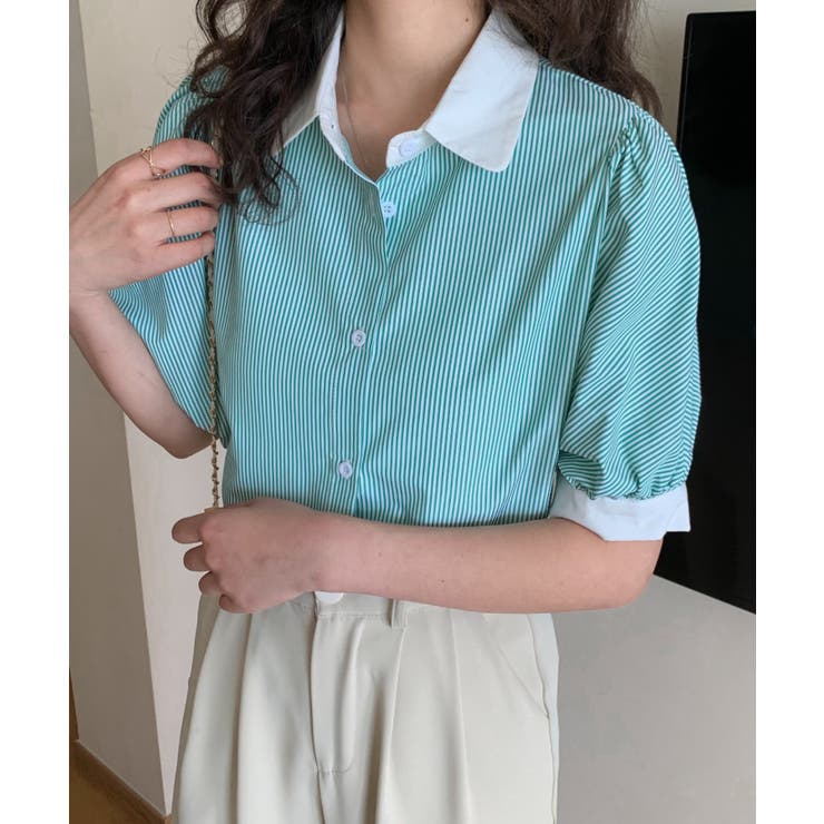 Noela ブラウス シャツ オフショルストライプブラウス