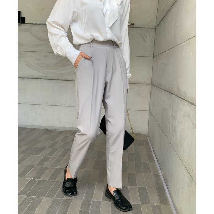 スラックス風パンツ センタープレス 美脚 ストレート 長丈効果 forksy. スラックス パンツ 「forksy.」センタープレス ハイ