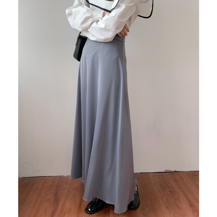 フィット＆フレアパネルロングスカート グレー Gready Brilliantダンボールサイドラインフレアスカート | SEKIMIKI Online