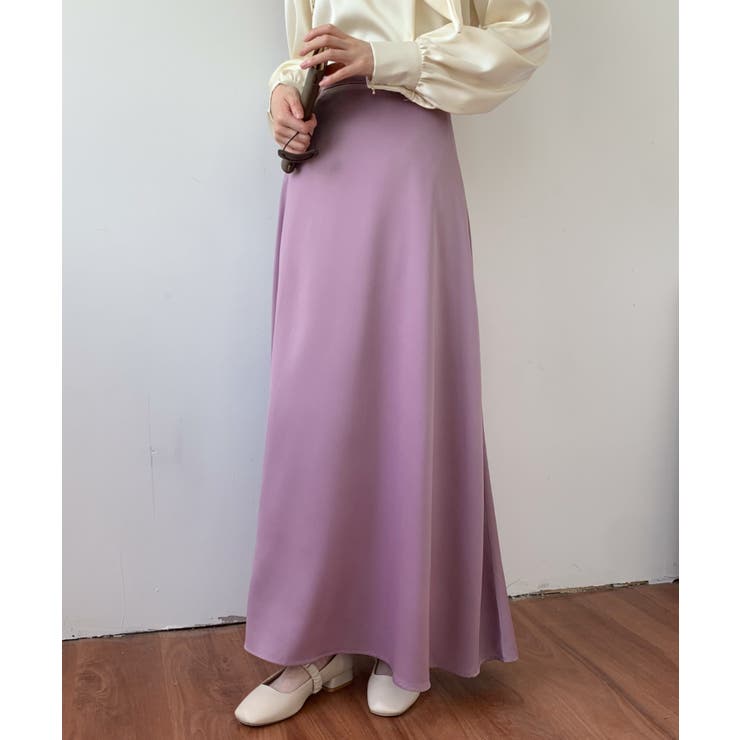 【極美品】アナイ ロングスカート サテン プリーツ フレア 2021年 パープル ANAYI - アナイ ANAYI サテンフレアプリーツスカート ミモレ