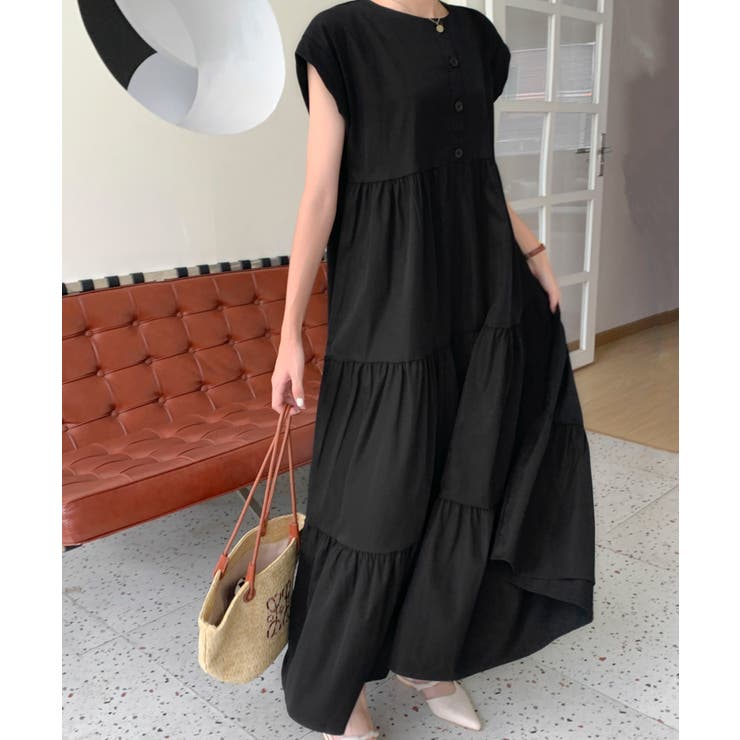 フロントボタンティアードロングワンピース[品番：ABIW0009687