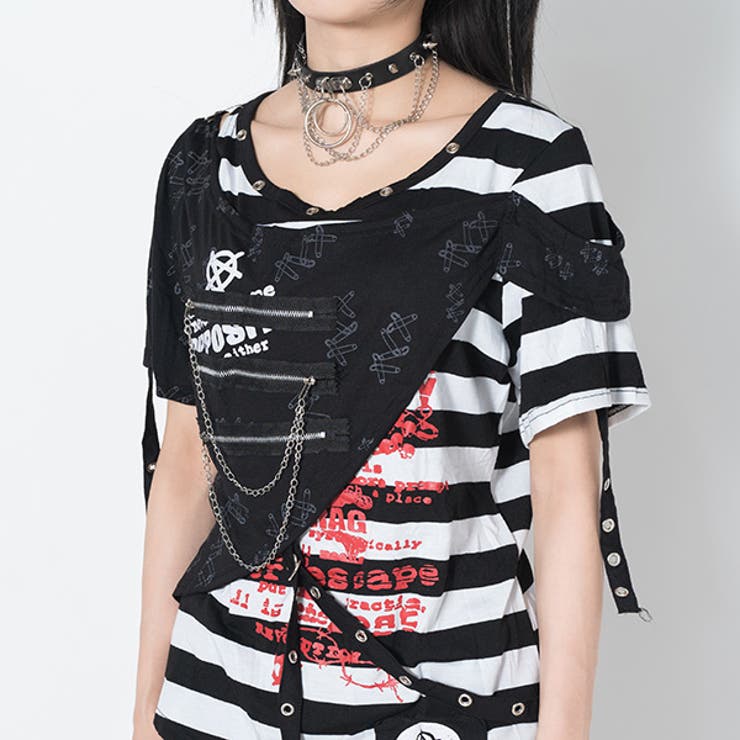 PUNKSボーダーTシャツ 原宿系 KERA系 | ACDCRAG | 詳細画像6 