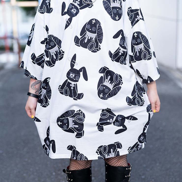Tシャツ/半袖/ビッグサイズ/原宿系/バニー/病み/かわいい/病みかわいい/パンク/ロック